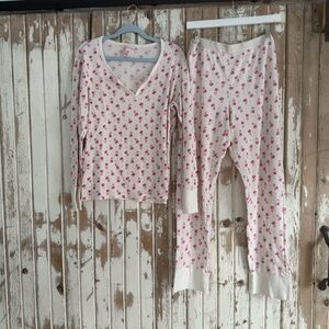 Victoria’s Secret Pink Floral and Creamy White Waffle Knit Pajamas, XL